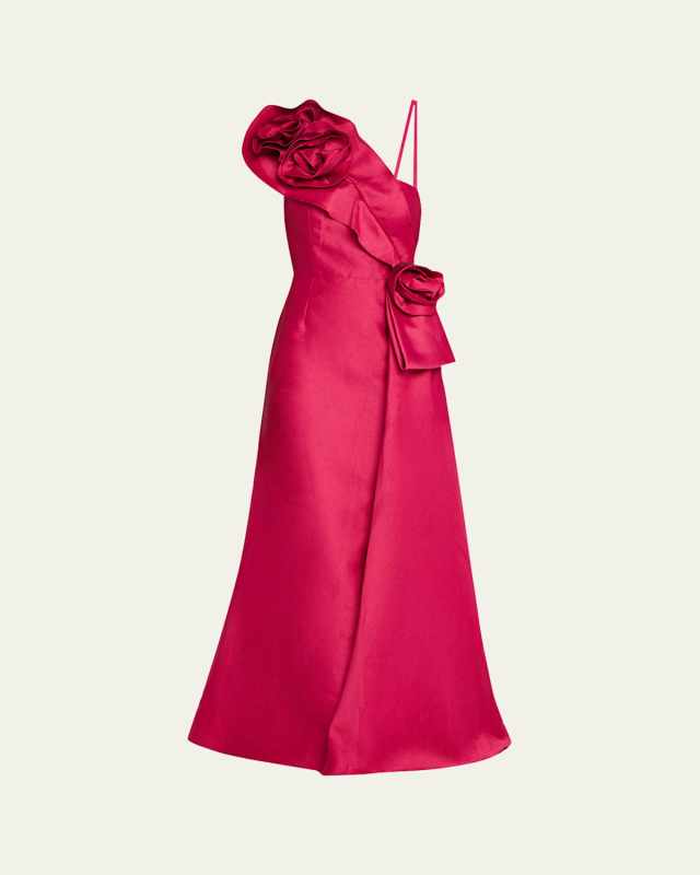 One-Shoulder Flower Jacquard Gown